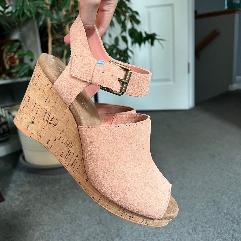 TOMS Tropez Cork Wedge Suede Sandal